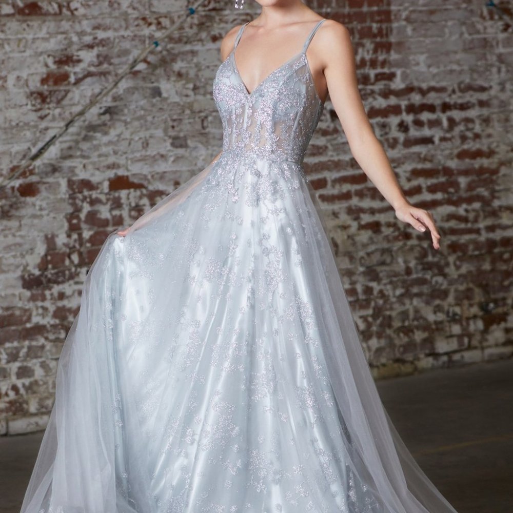 V-Neck Sequin Bodice Prom Dress CDCB047